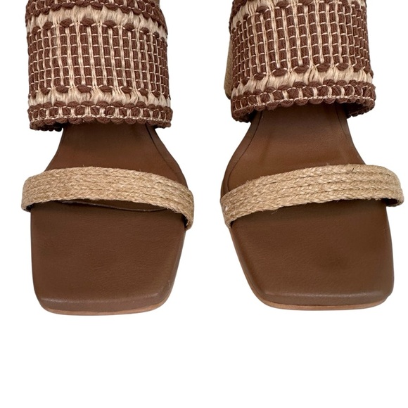 Kaanas Ramie Slide Sandal Brown Woven Jute Block Heel Mule Size 9 Boho Chic - Picture 2 of 13